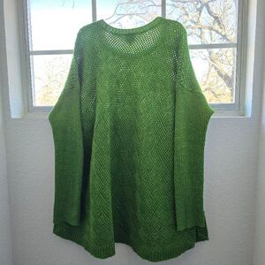 CABI Green Sweater Women's Small Ribbed Sleeves Oversized Pullover Luxury Comfy